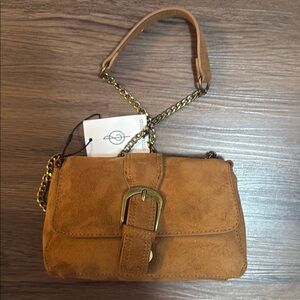 Tan Suede Women's Bag with Gold Chain